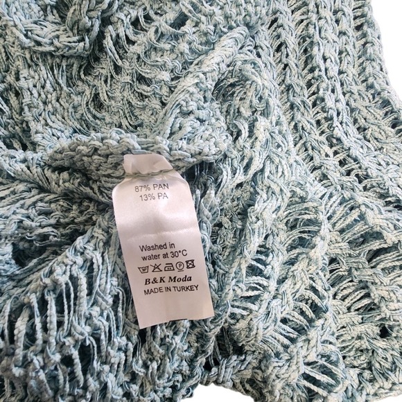B&K Moda Knit Popover Top  Seafoam Green Blue M/L Open Weave Dolman - Picture 5 of 5